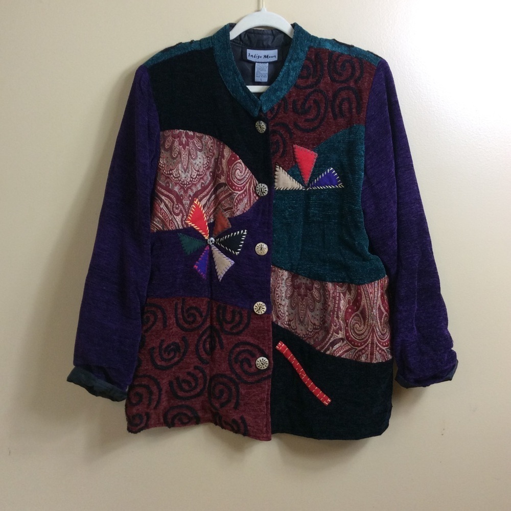 Indigo Moon Purple Embroidered Patchwork Chenille… - image 2